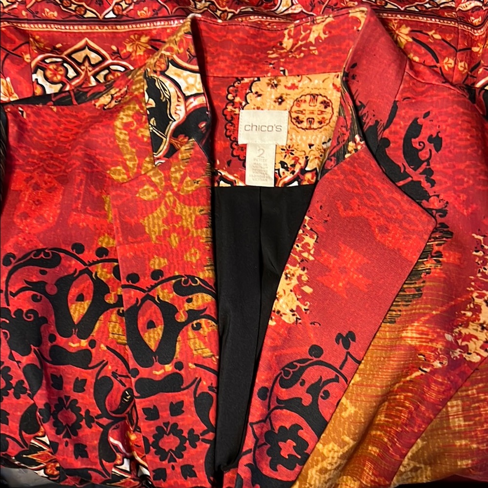 Chico's Red and Black Patterned Blazer
